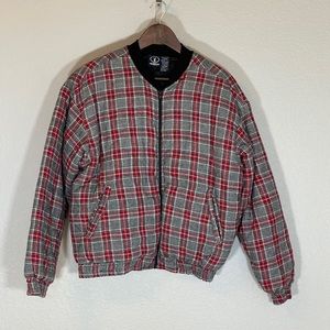 Red & Black Plaid Quilted Bomber Jacket